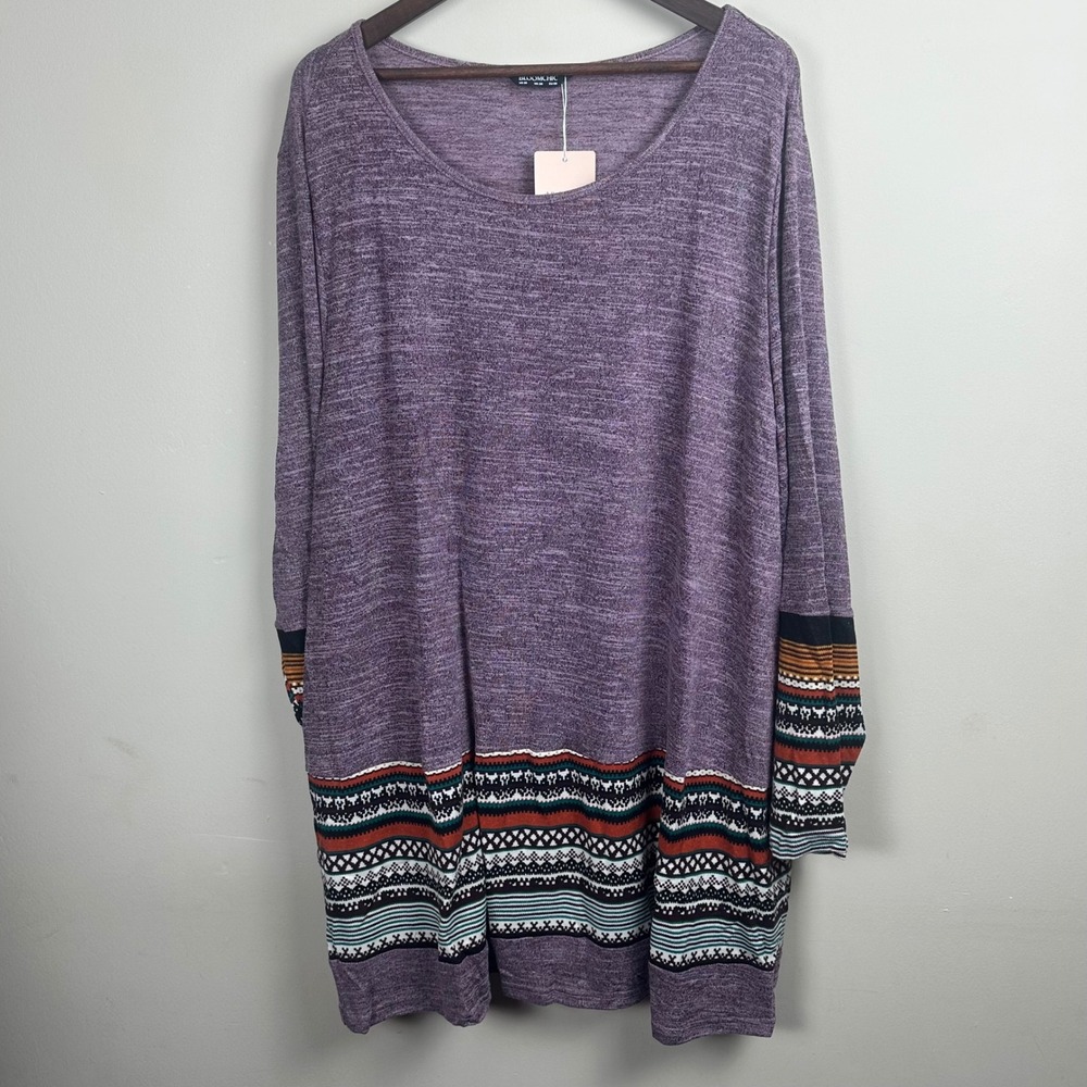 BloomChic Women's 26 Purple Tunic Top Aztec Geometric Border Print NWT